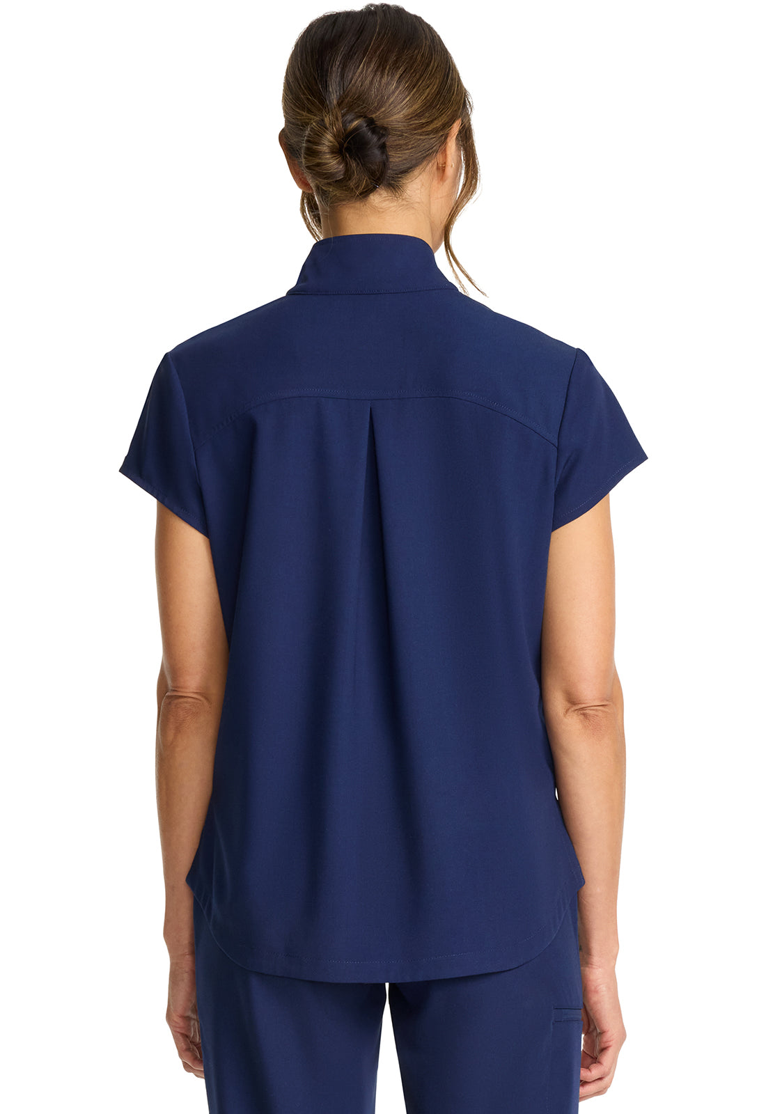 Healing Hands Model Image Women's Partial Zip Stand Collar Top In Color Navy Image 3