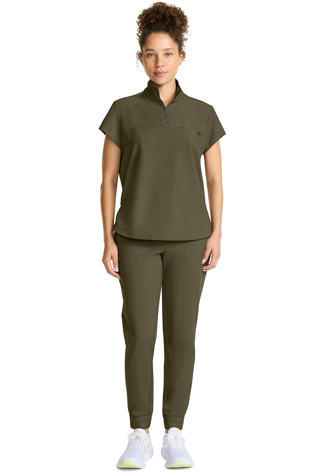 Quest HH752 Women's Partial Zip Stand Collar Scrub Top Olive