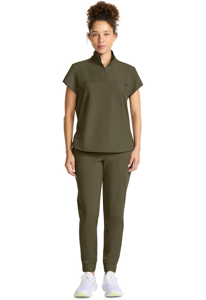 Quest HH752 Women's Partial Zip Stand Collar Scrub Top Olive