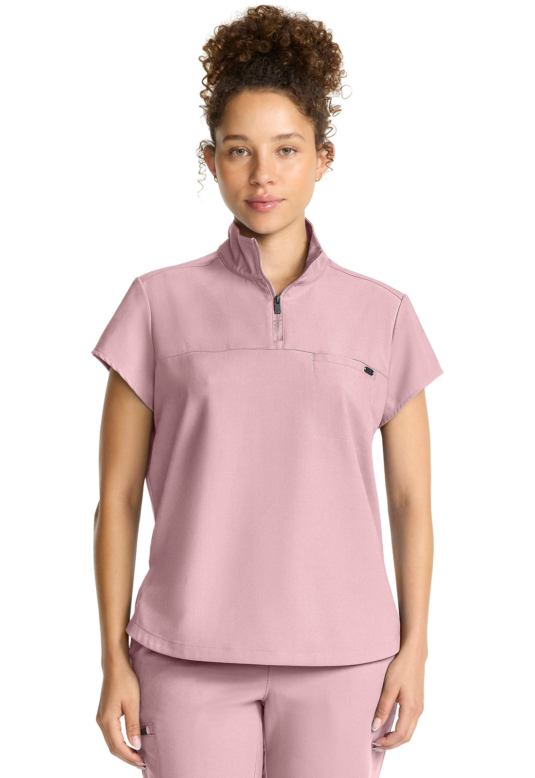 HH Quest HH752 Women's Partial Zip Stand Collar Top Pink Pearl Image