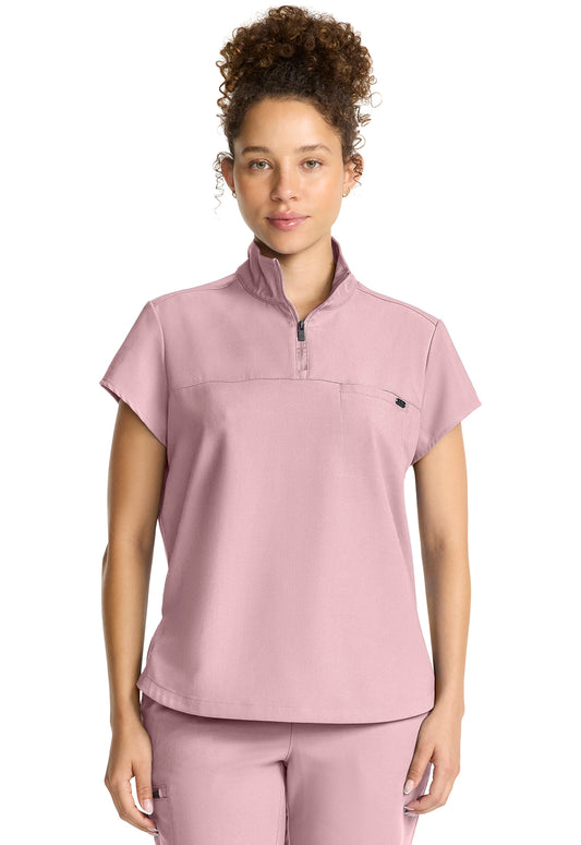 HH Quest HH752 Women's Partial Zip Stand Collar Top Pink Pearl Image