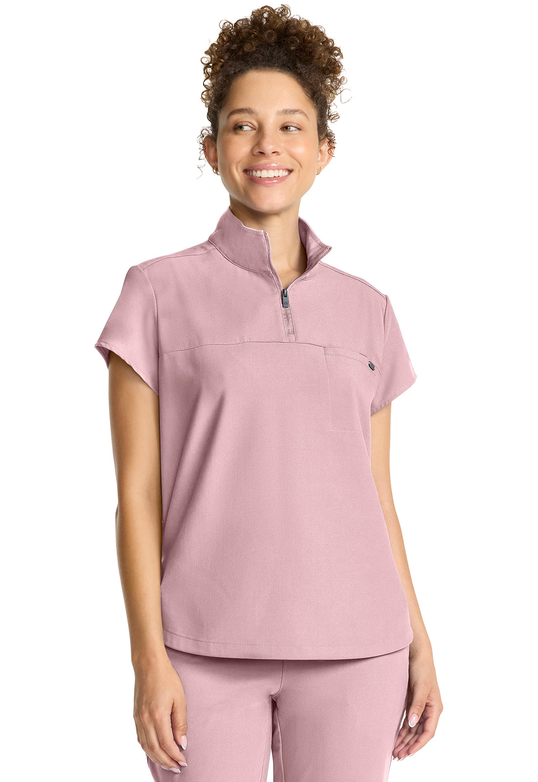 HH Quest HH752 Women's Partial Zip Stand Collar Top Pink Pearl Image