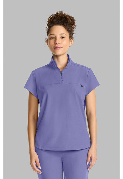 Quest HH752 Women's Partial Zip Stand Collar Scrub Top Persian Violet