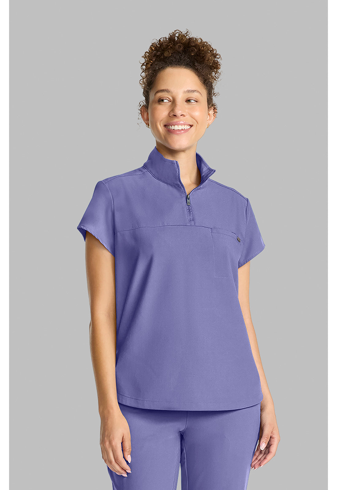 Quest HH752 Women's Partial Zip Stand Collar Scrub Top Persian Violet