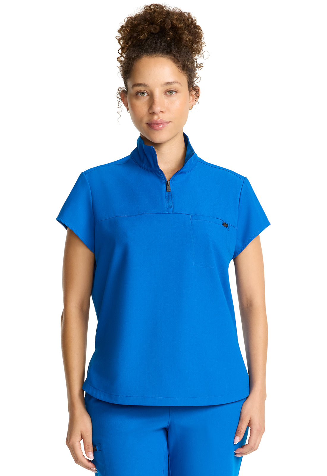 Healing Hands Model Image Women's Partial Zip Stand Collar Top In Color Royal Image 1