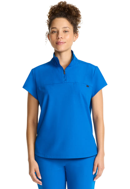 Healing Hands Model Image Women's Partial Zip Stand Collar Top In Color Royal Image 2