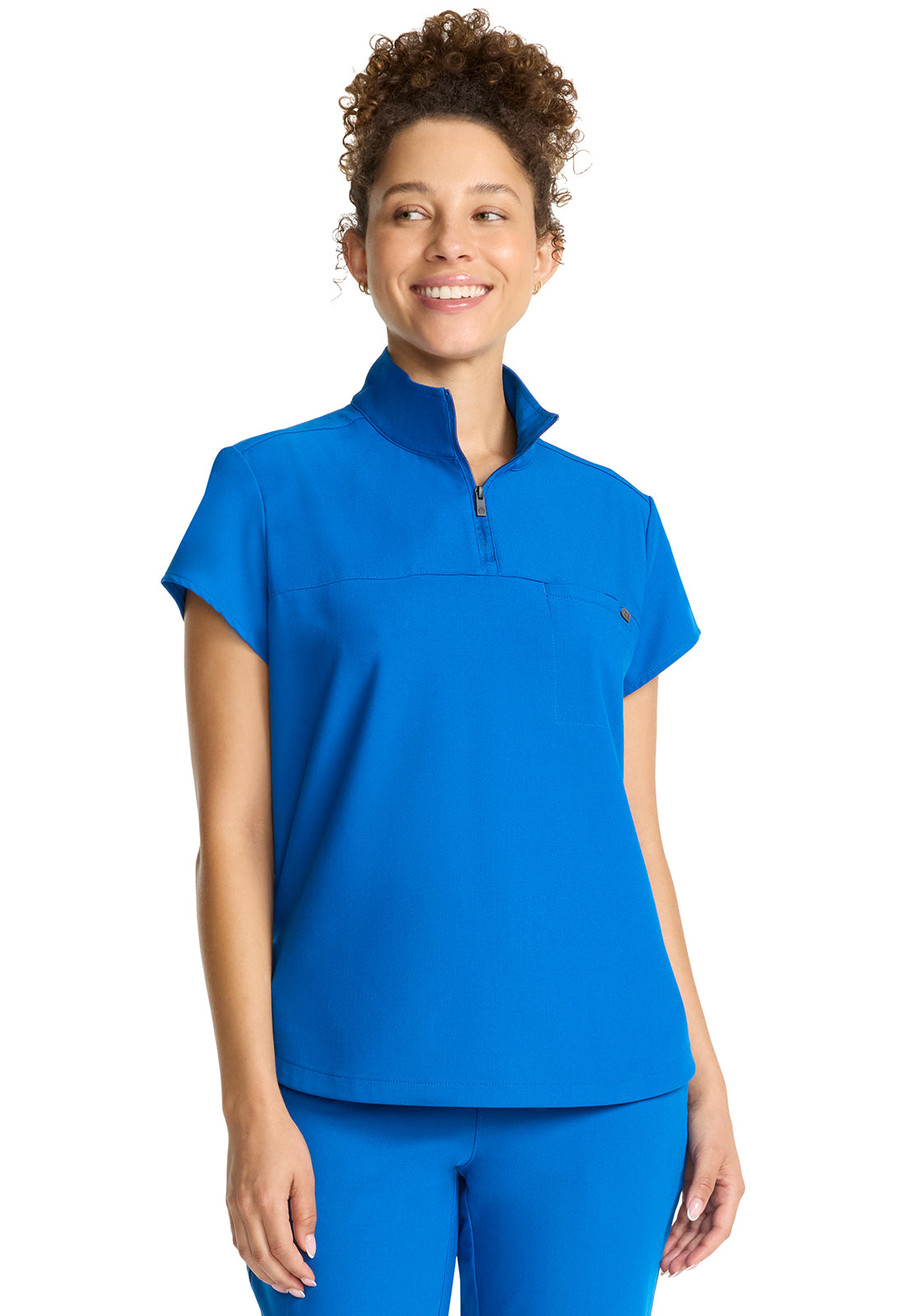 Healing Hands Model Image Women's Partial Zip Stand Collar Top In Color Royal Image 4