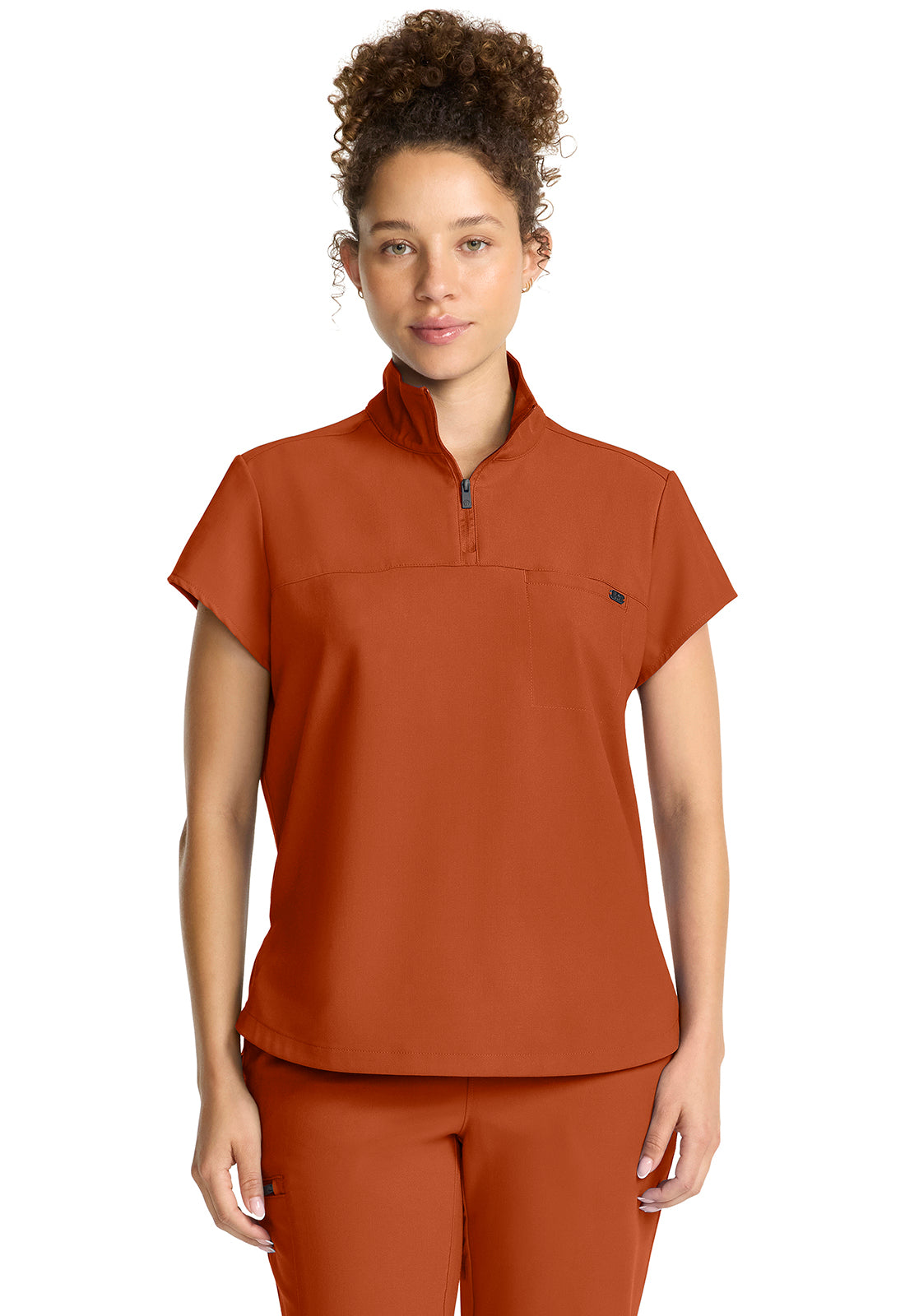 Quest HH752 Women's Partial Zip Stand Collar Scrub Top Warm Sunrise
