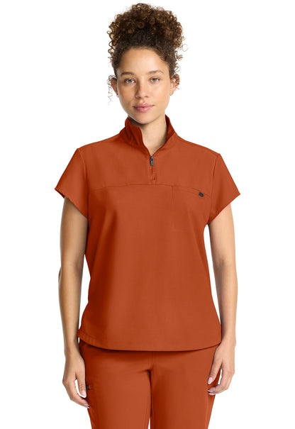 Quest HH752 Women's Partial Zip Stand Collar Scrub Top Warm Sunrise