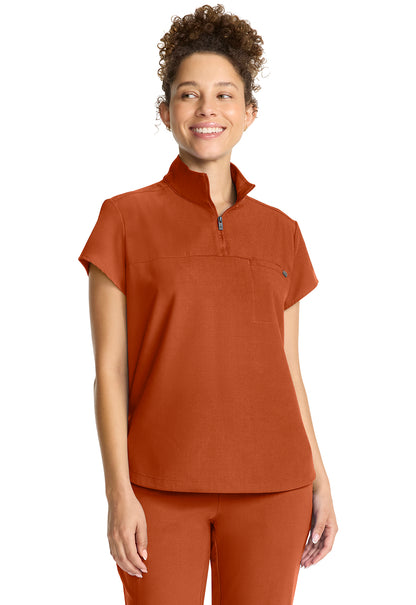 Quest HH752 Women's Partial Zip Stand Collar Scrub Top Warm Sunrise