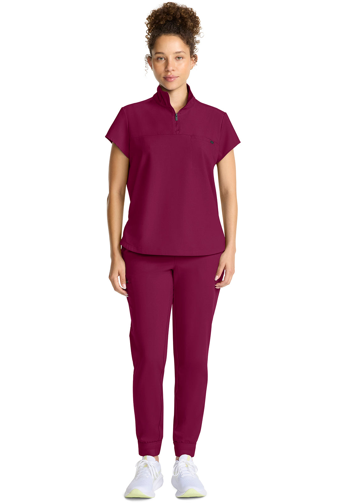 Quest HH752 Women's Partial Zip Stand Collar Scrub Top Wine