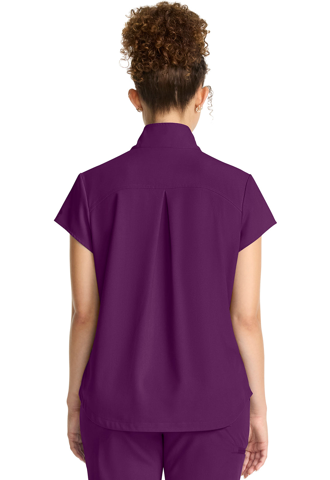 Healing Hands Model Image Women's Partial Zip Stand Collar Top In Color Wine Image 3