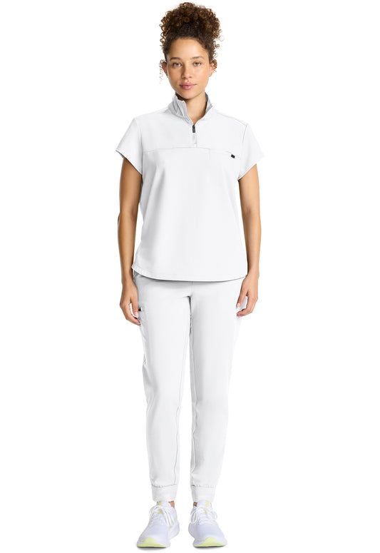 Quest HH752 Women's Partial Zip Stand Collar Scrub Top White Gardenia