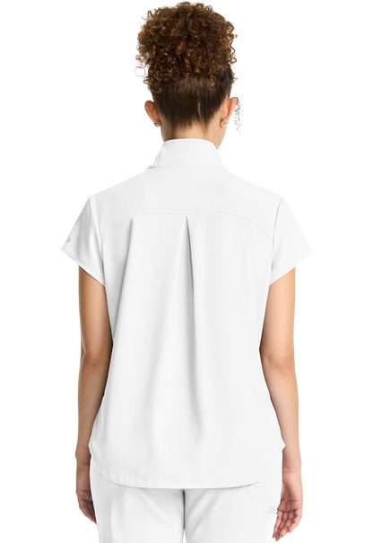 Healing Hands Model Image Women's Partial Zip Stand Collar Top In Color White Gardenia Image 3