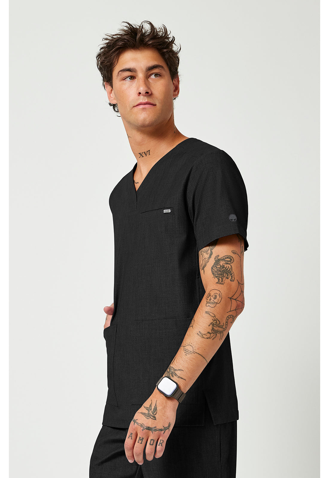 Quest HH753 Men's V-Neck Scrub Top Black
