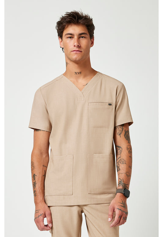 Quest HH753 Men's V-Neck Scrub Top Desert Taupe