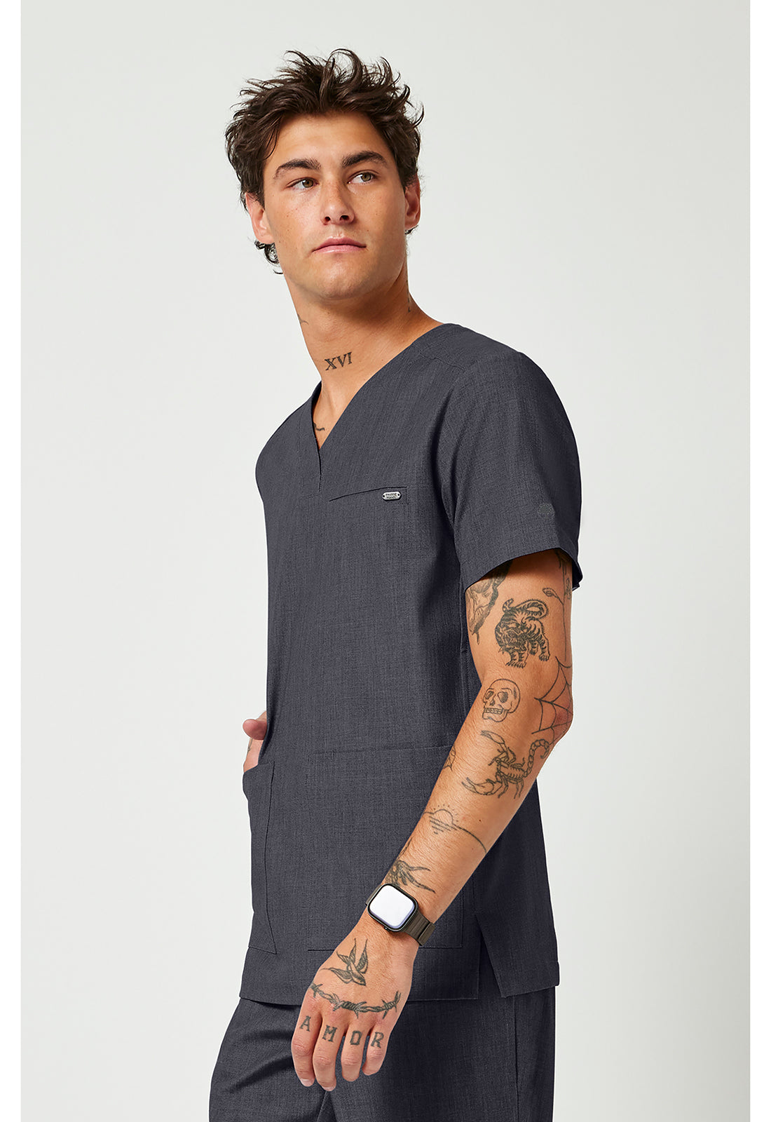 Quest HH753 Men's V-Neck Scrub Top Pewter