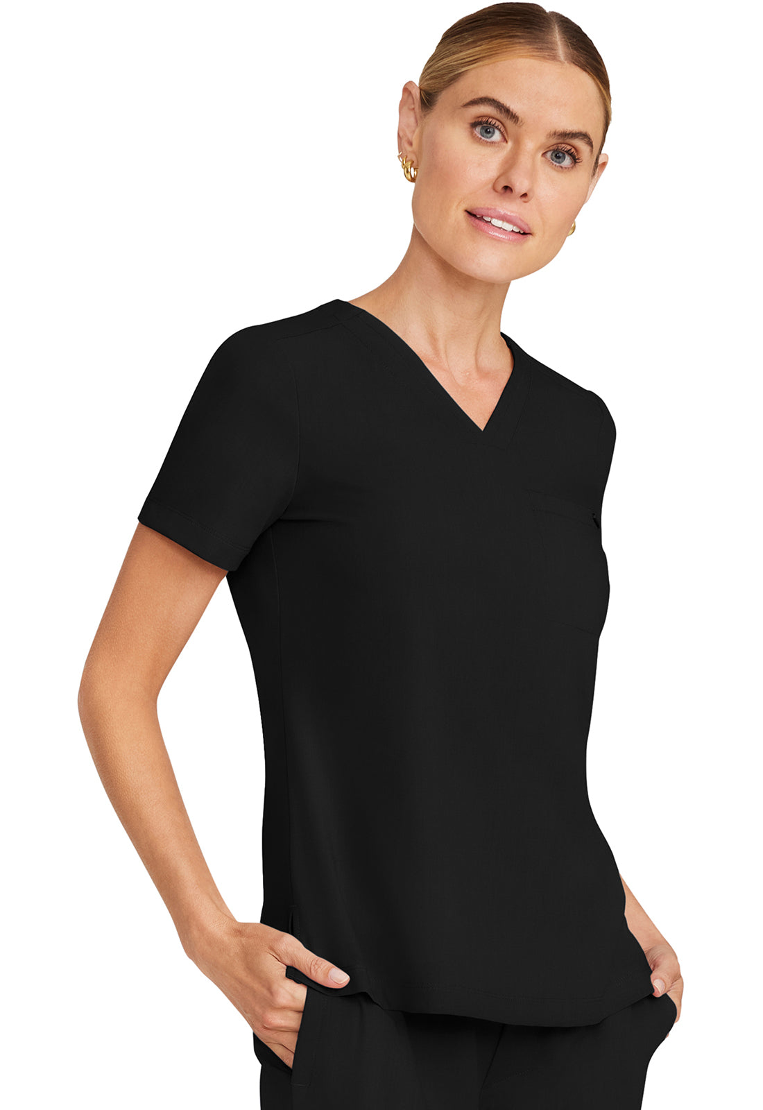 Healing Hands Model Image Women's Tuck-in V-Neck Top In Color Black Image 4