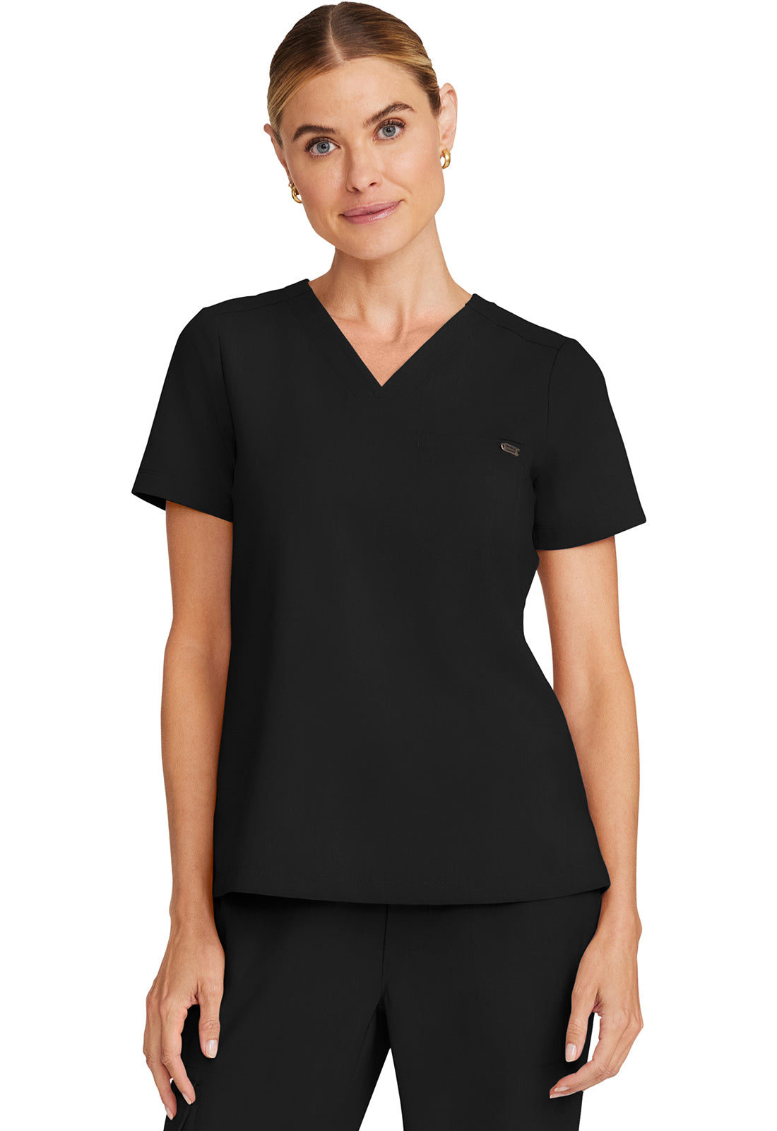 Healing Hands Model Image Women's Tuck-in V-Neck Top In Color Black Image 1