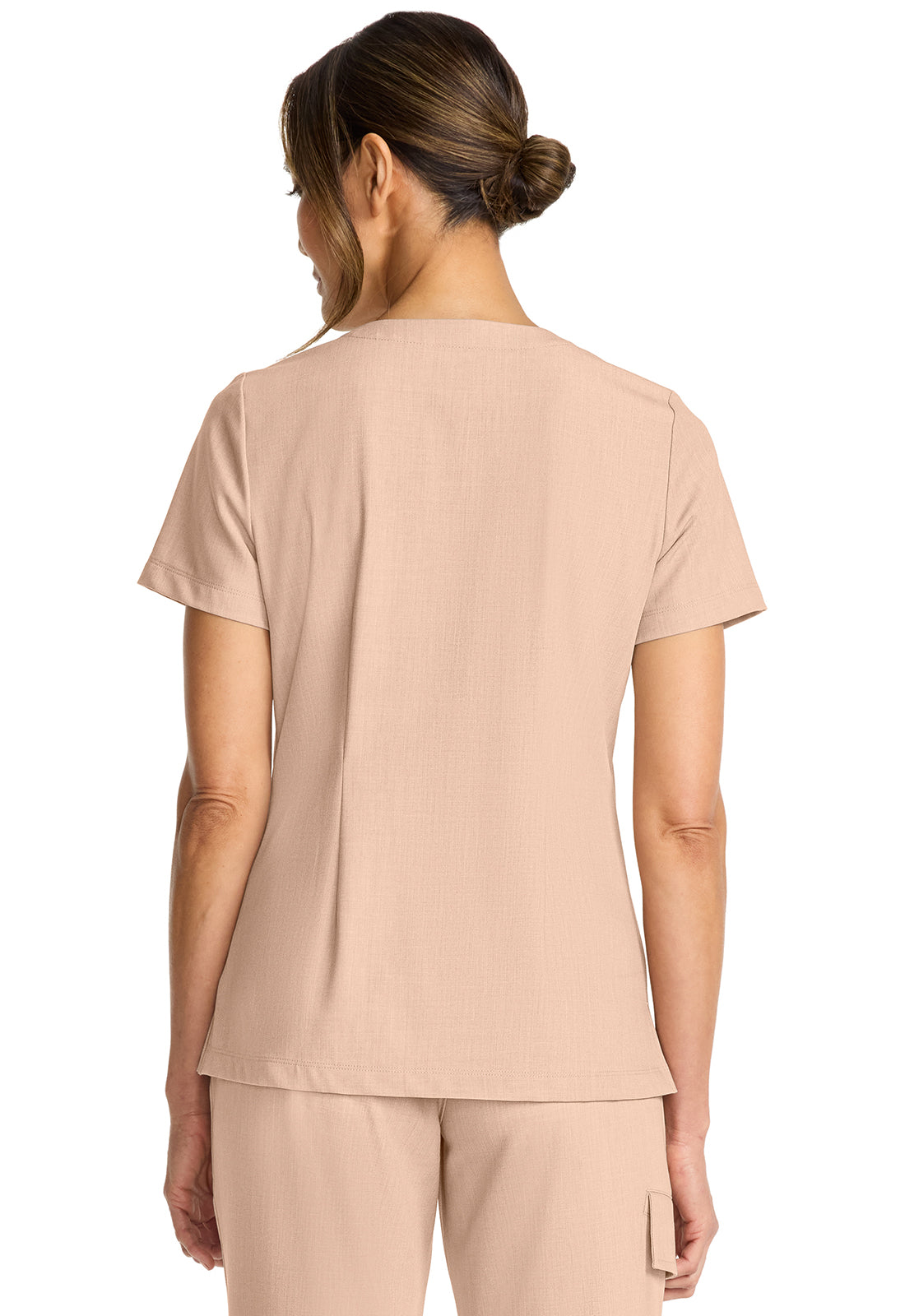 Healing Hands Model Image Women's Tuck-in V-Neck Top In Color Desert Taupe Image 3