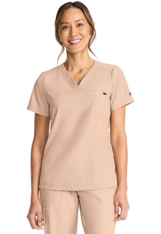 Healing Hands Model Image Women's Tuck-in V-Neck Top In Color Desert Taupe Image 1