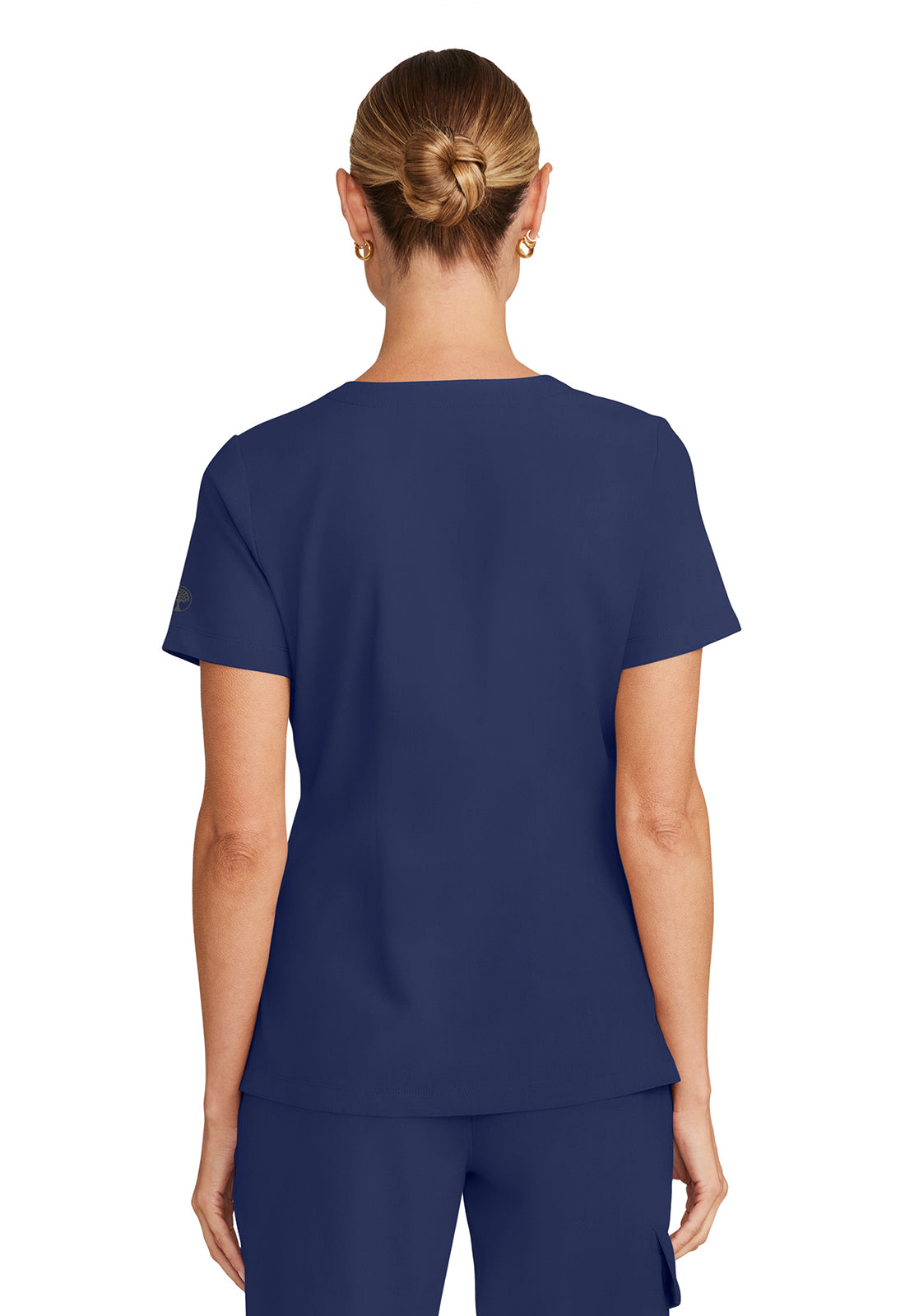 Healing Hands Model Image Women's Tuck-in V-Neck Top In Color Navy Image 3