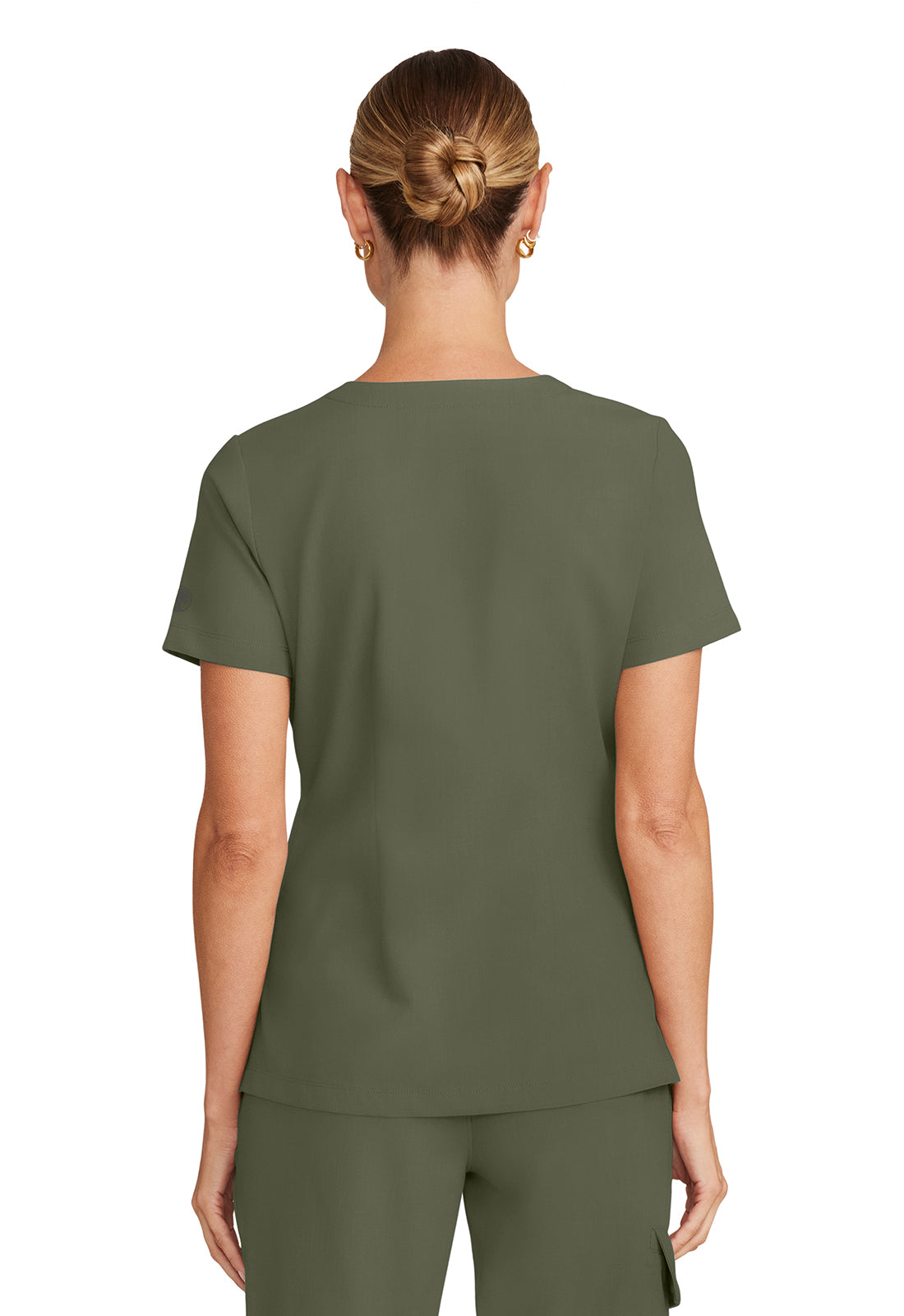 Healing Hands Model Image Women's Tuck-in V-Neck Top In Color Olive Image 3