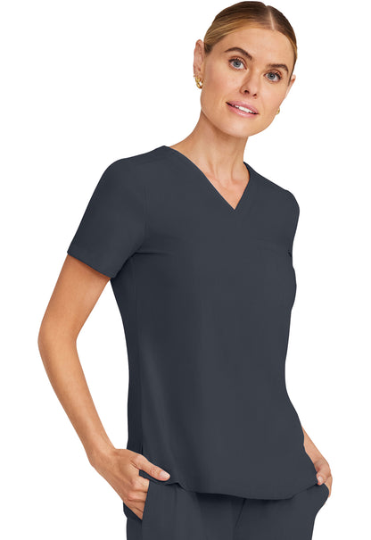 Healing Hands Model Image Women's Tuck-in V-Neck Top In Color Pewter Image 4