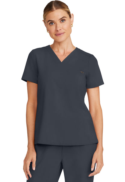 Healing Hands Model Image Women's Tuck-in V-Neck Top In Color Pewter Image 1