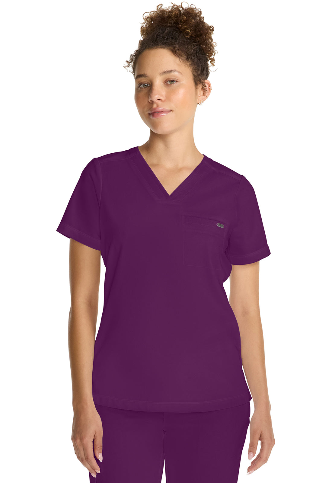 Healing Hands Model Image Women's Tuck-in V-Neck Top In Color Wine Image 2