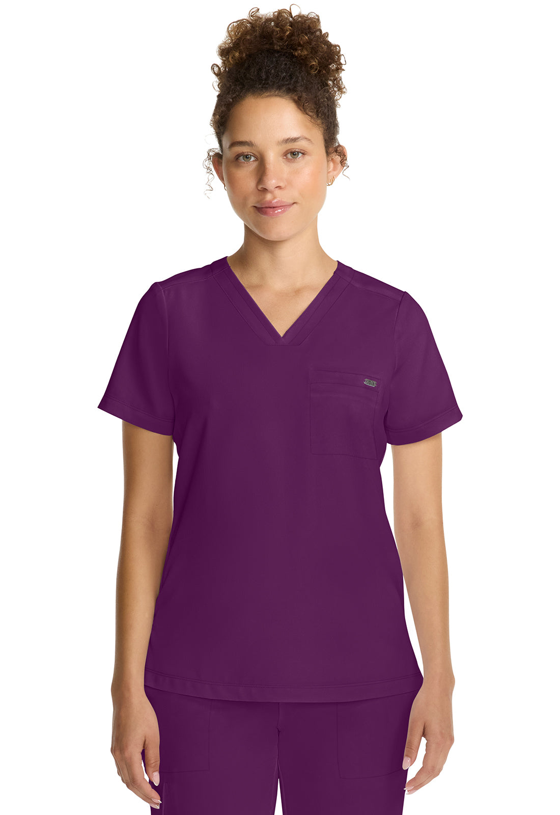 Healing Hands Model Image Women's Tuck-in V-Neck Top In Color Wine Image 1