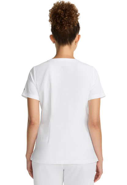 Healing Hands Model Image Women's Tuck-in V-Neck Top In Color White Gardenia Image 3