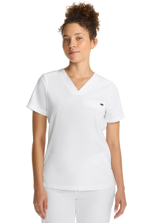 Healing Hands Model Image Women's Tuck-in V-Neck Top In Color White Gardenia Image 2