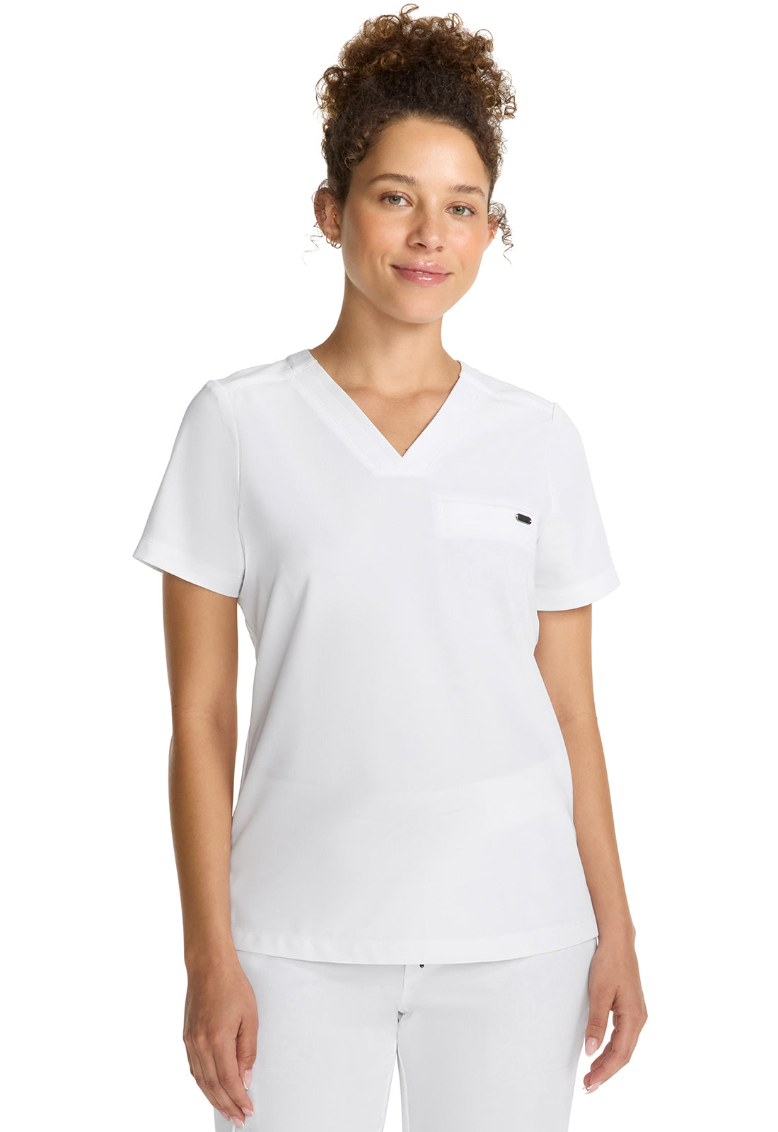 Healing Hands Model Image Women's Tuck-in V-Neck Top In Color White Gardenia Image 4