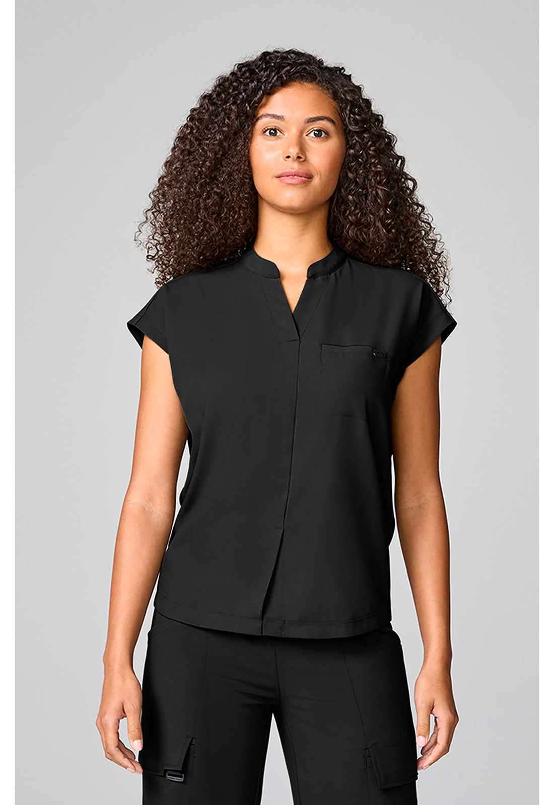 Quest HH757 Women's Mandarin Collar Scrub Top Black