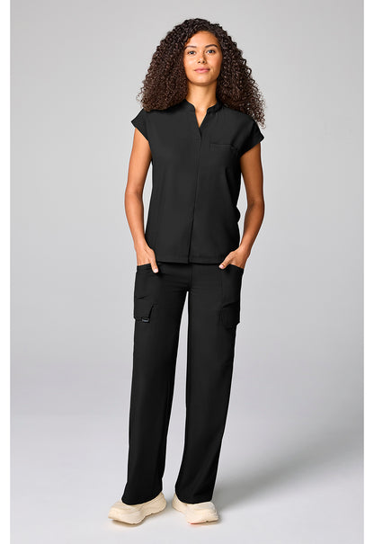 Quest HH757 Women's Mandarin Collar Scrub Top Black