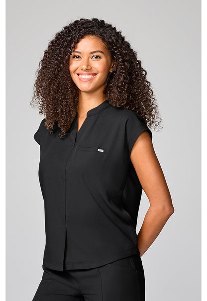 Quest HH757 Women's Mandarin Collar Scrub Top Black