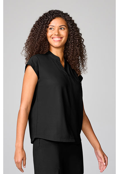 Quest HH757 Women's Mandarin Collar Scrub Top Black
