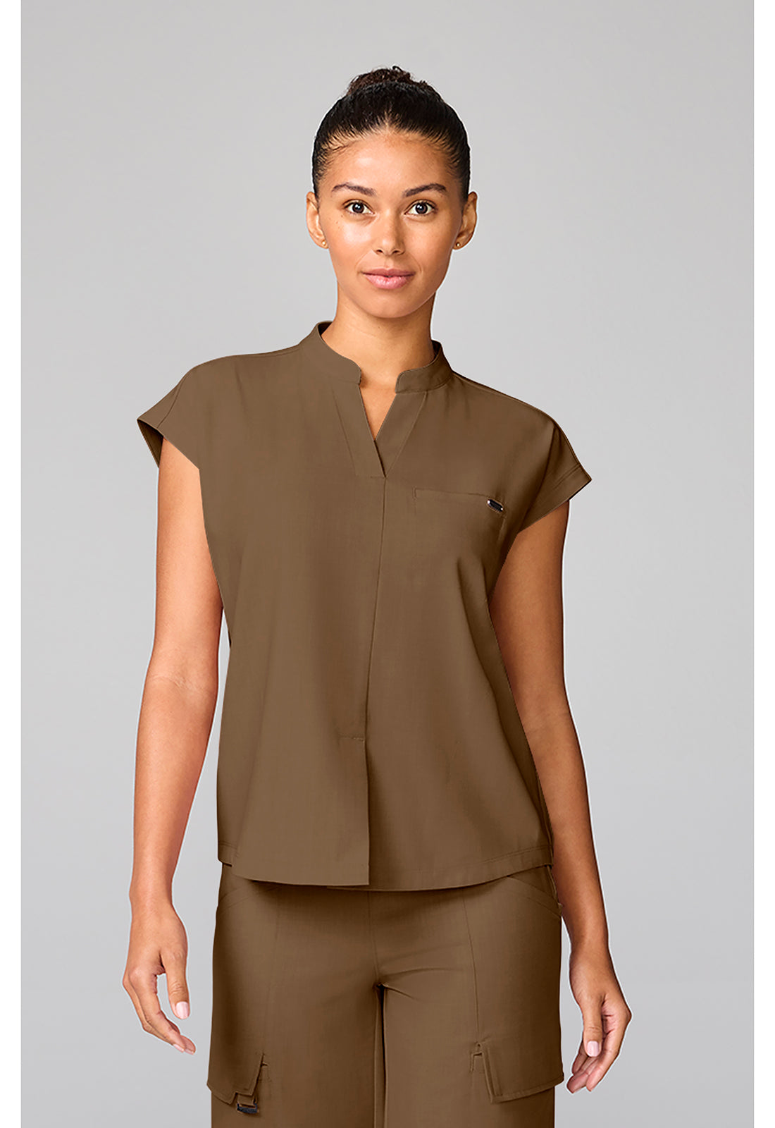 Quest HH757 Women's Mandarin Collar Scrub Top French Brown