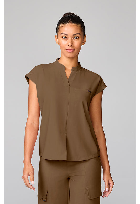 Quest HH757 Women's Mandarin Collar Scrub Top French Brown