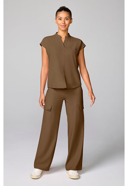 Quest HH757 Women's Mandarin Collar Scrub Top French Brown