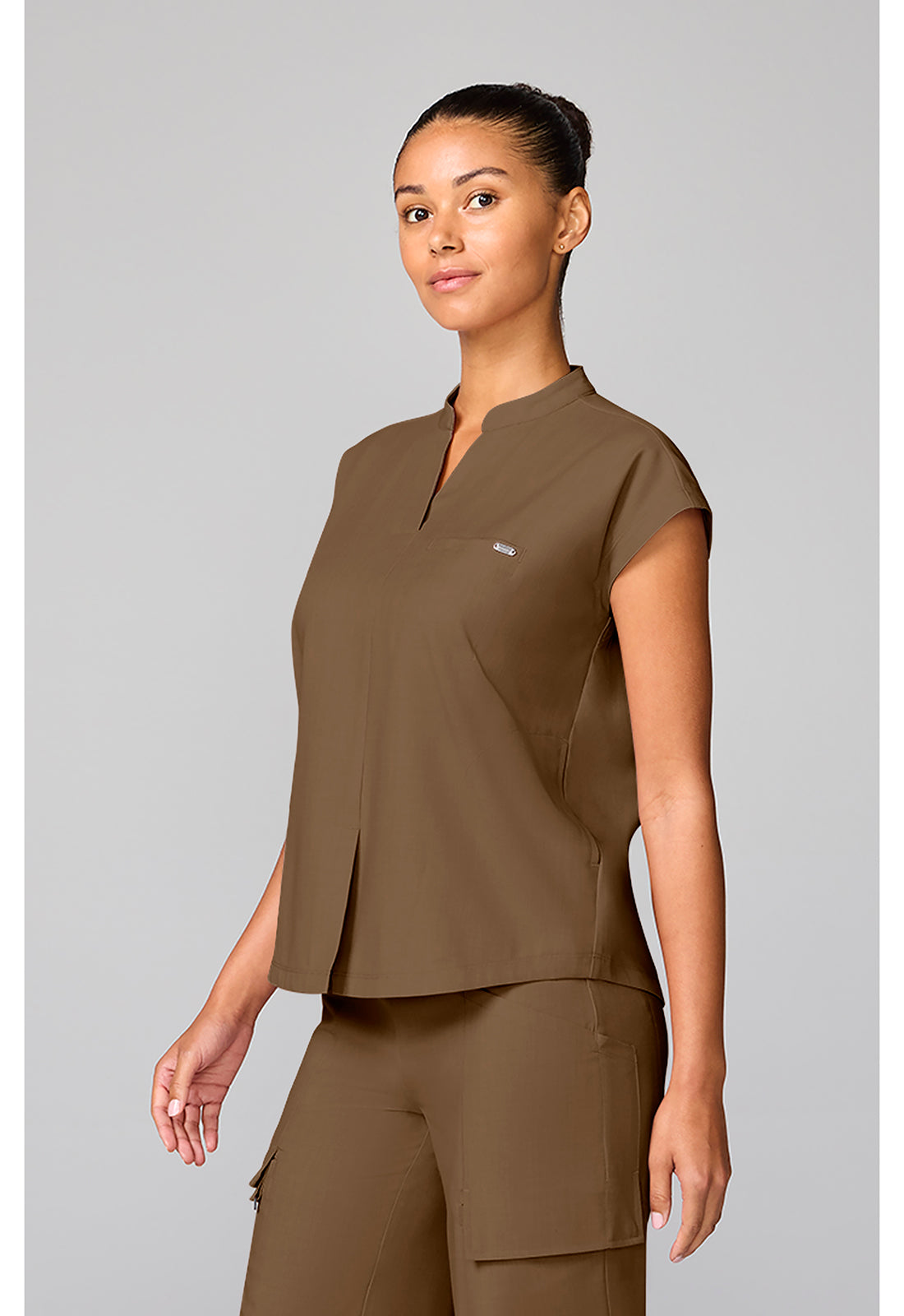Quest HH757 Women's Mandarin Collar Scrub Top French Brown