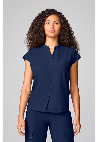 Quest HH757 Women's Mandarin Collar Scrub Top Navy