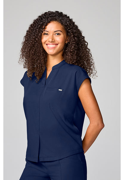 Quest HH757 Women's Mandarin Collar Scrub Top Navy