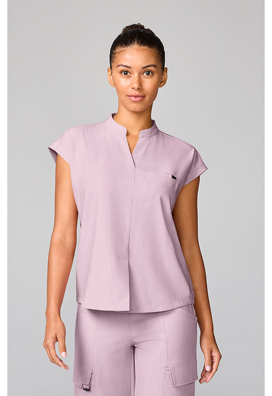 Quest HH757 Women's Mandarin Collar Scrub Top Pink Pearl