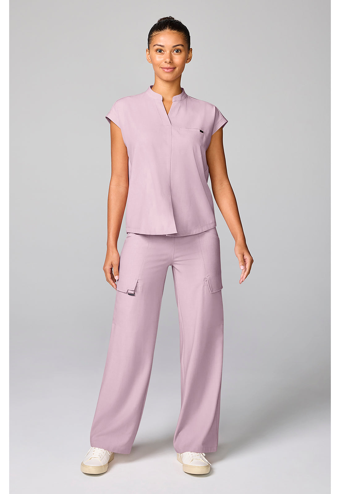 Quest HH757 Women's Mandarin Collar Scrub Top Pink Pearl