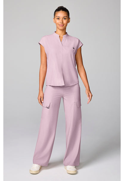 Quest HH757 Women's Mandarin Collar Scrub Top Pink Pearl