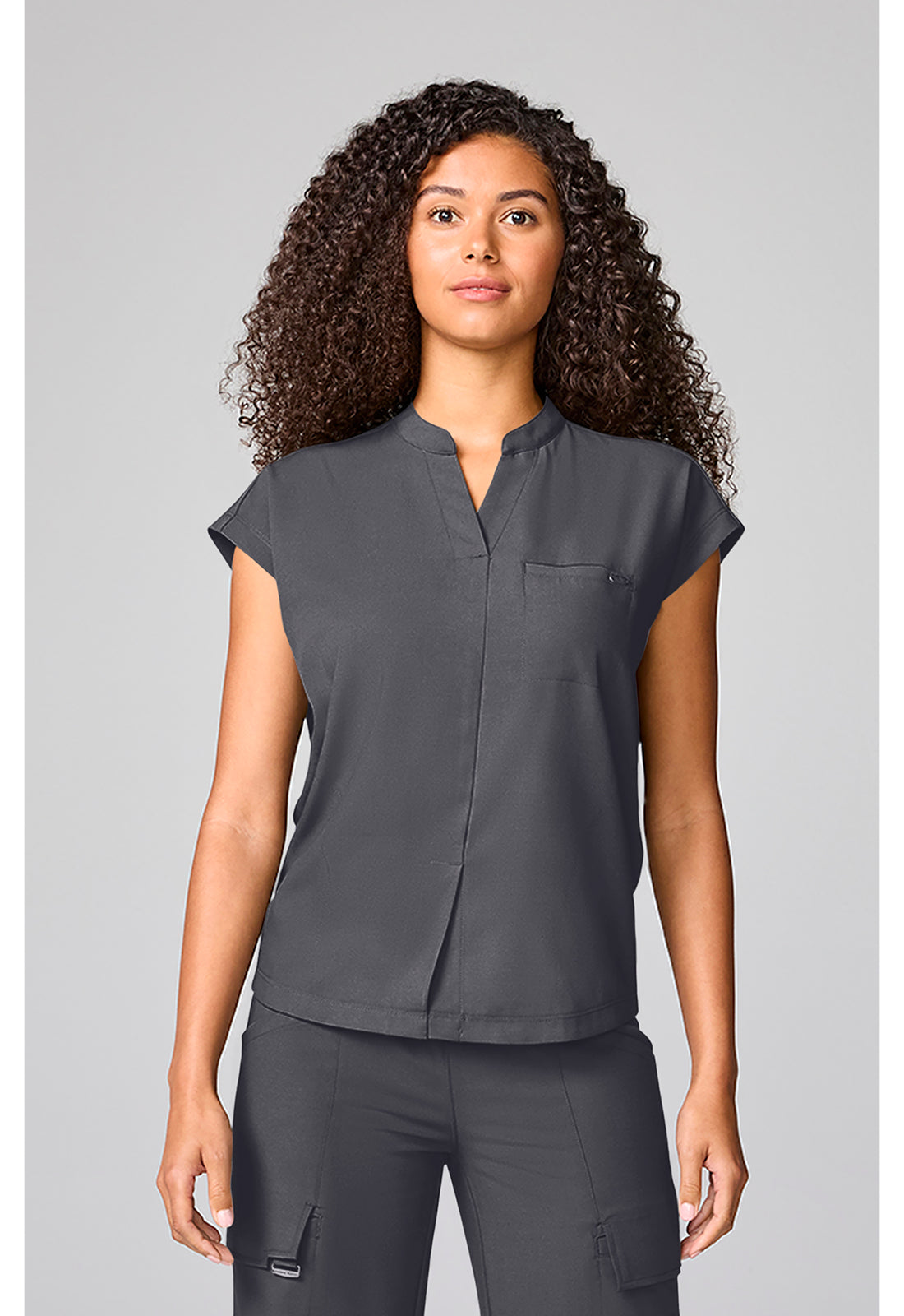 Quest HH757 Women's Mandarin Collar Scrub Top Pewter
