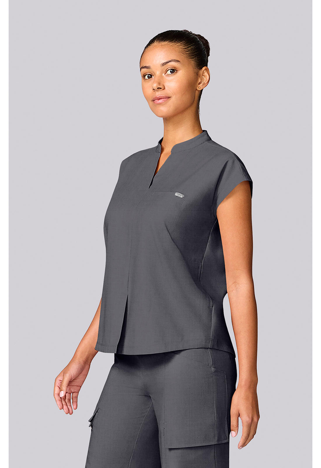 Quest HH757 Women's Mandarin Collar Scrub Top Pewter