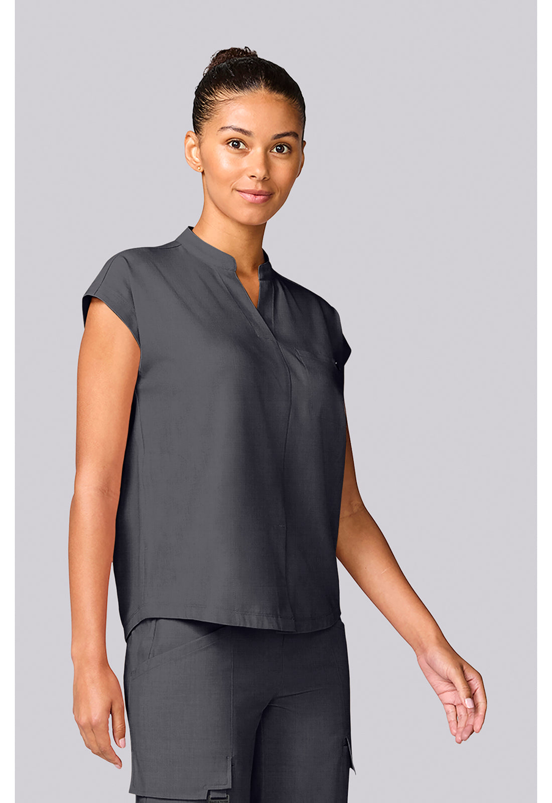 Quest HH757 Women's Mandarin Collar Scrub Top Pewter